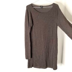 Eileen Fisher Earth Brown Wool Scoop Neck Long Sleeve Shirt Dress